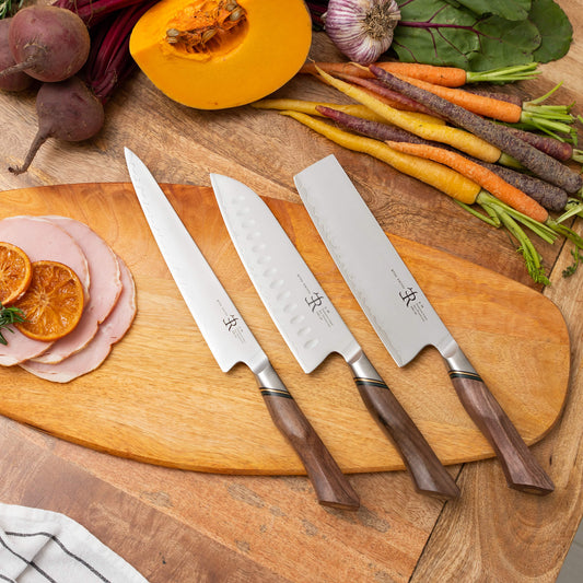 Ryda Knives A30 Professional 3 Pc Carving Santoku Nakiri Knife Set